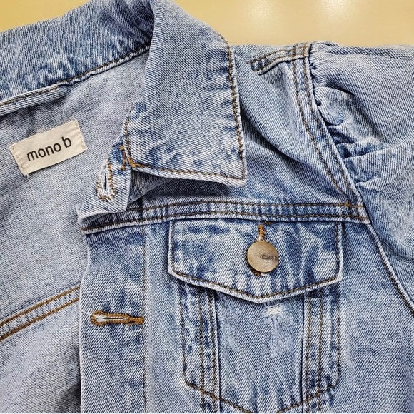 Mono B woman cropped Distressed Puffed Long sleeve Denim Jacket size Small - Picture 6 of 16